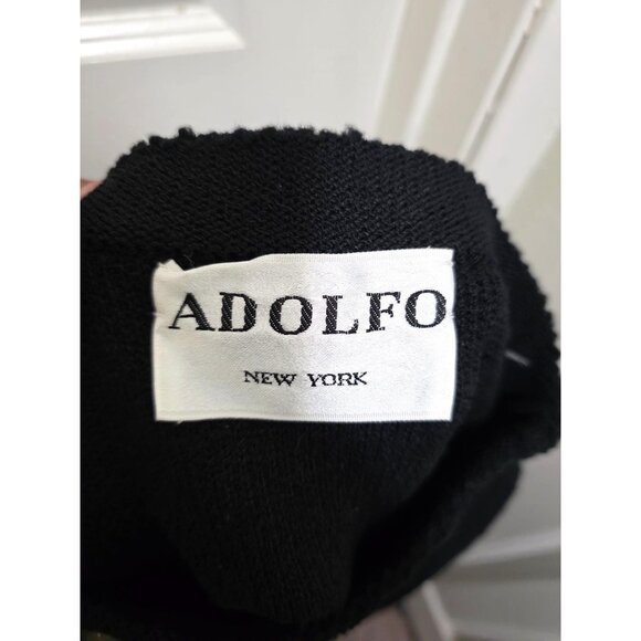 Vintage Adolfo New York Y2K 90s Black A Line 100% Wool Office Skirt With Satin T - Picture 4 of 7